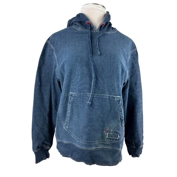 Vintage Gap x RED Hoodie Large Navy Distressed LS Fleece Lined Street Grunge Y2K - Picture 6 of 16